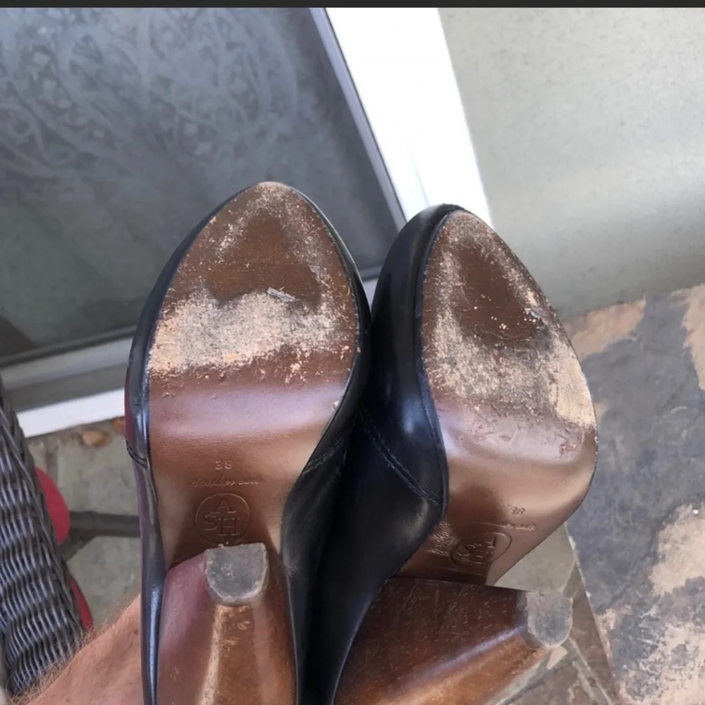 Ash black cone wood heel leather ankle booties size 8 - Picture 6 of 7
